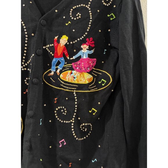 Vintage Berek Sweater Womens L Cardigan music hall of fame Embroidered Appliqué - Picture 4 of 9